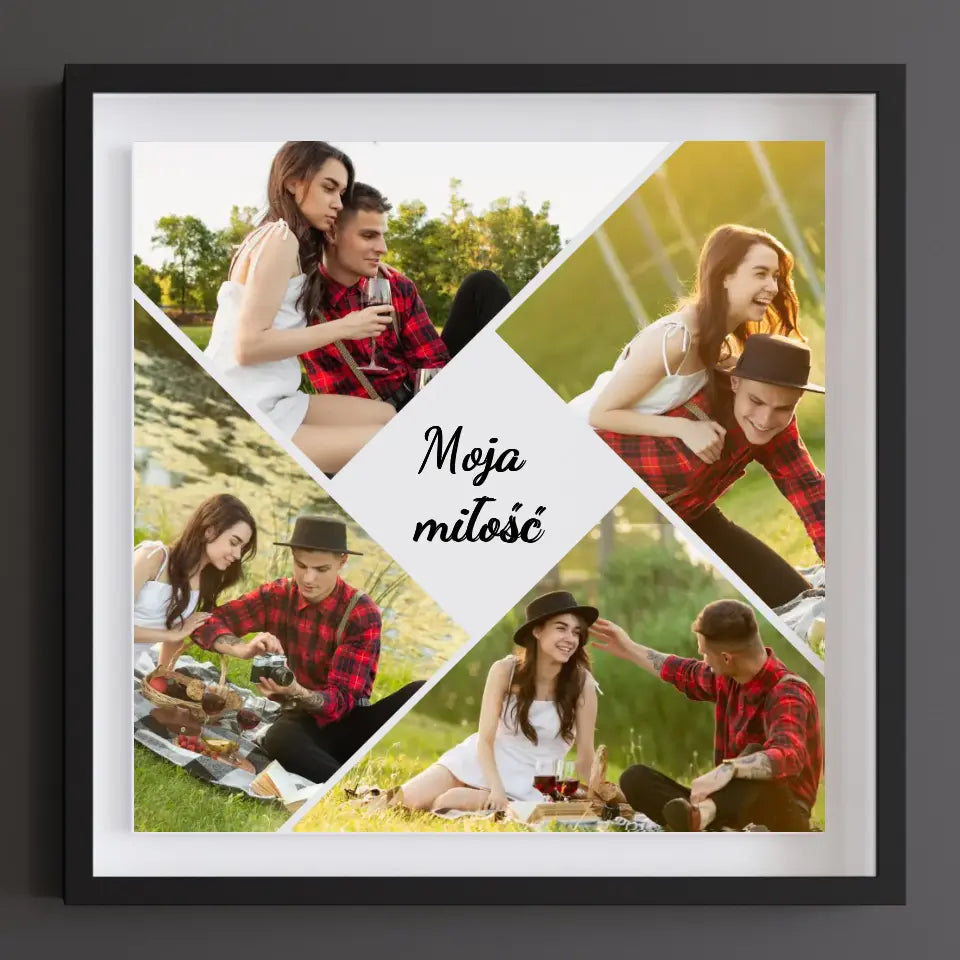 Moja miłość kolaż z napisem - druk na płótnie, spersonalizowany prezent