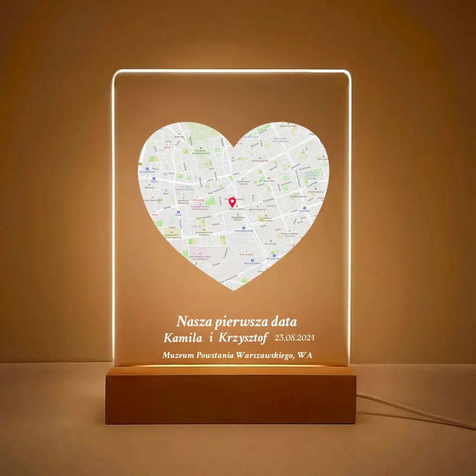 Nasza pierwsza randka (Serce) - Druk na szkle dla pary