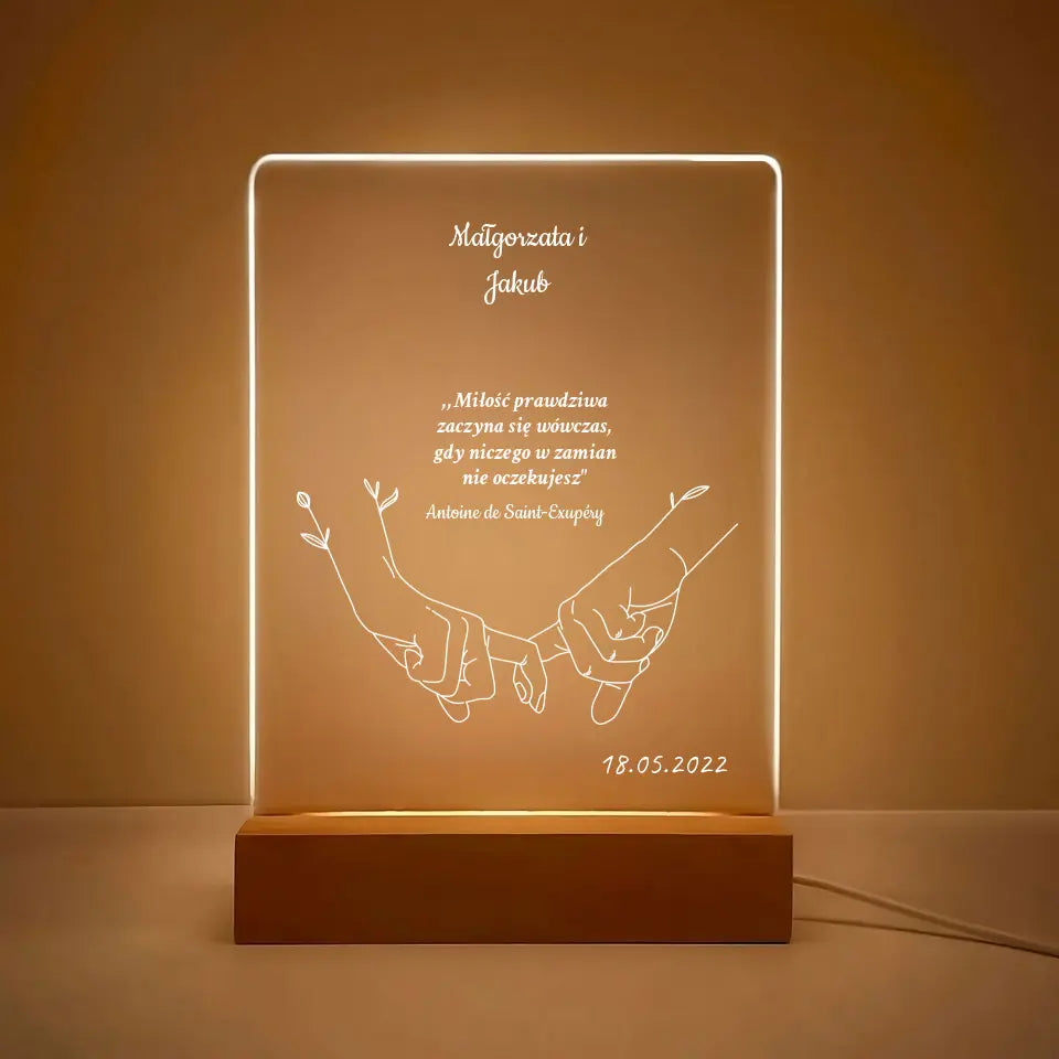 Splecione dłonie - Druk na szkle, spersonalizowany prezent dla pary