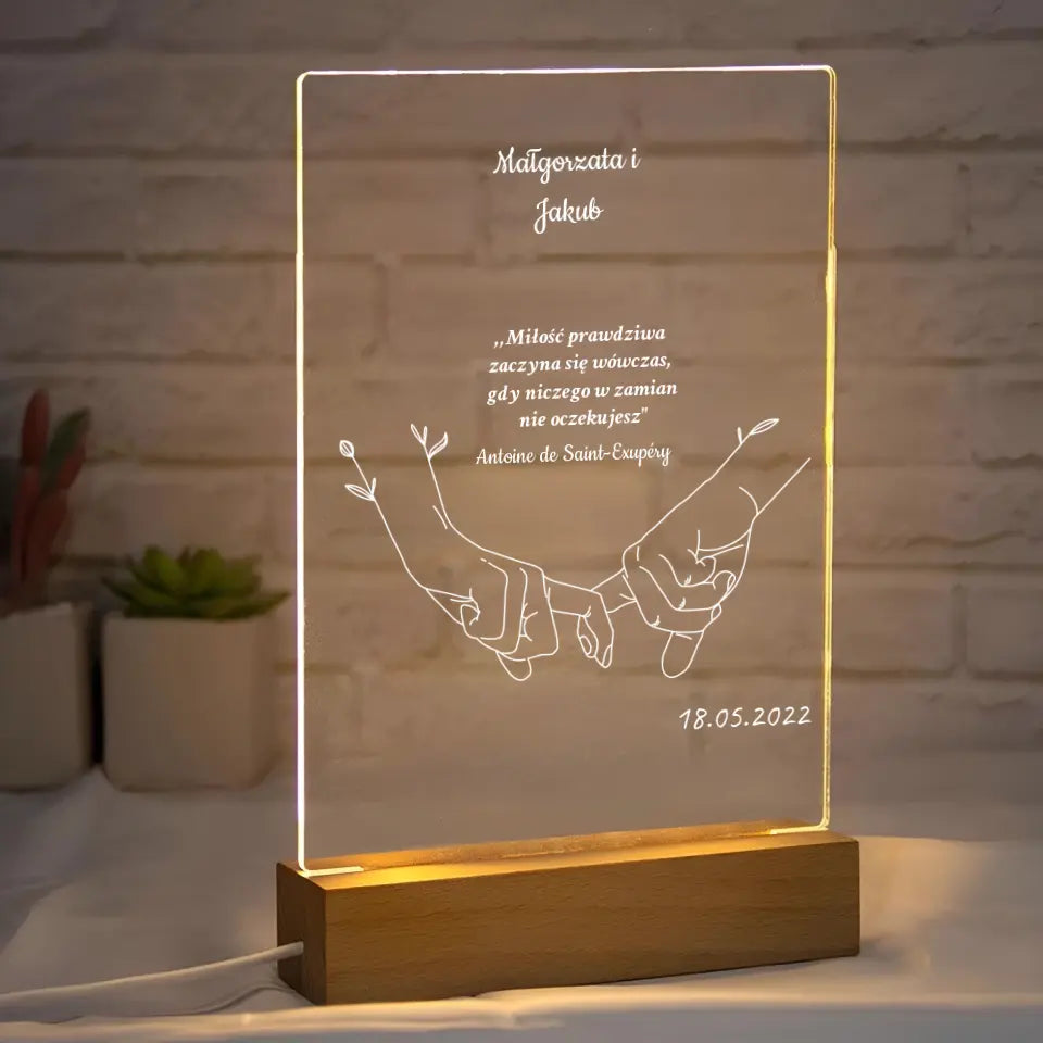 Splecione dłonie - Druk na szkle, spersonalizowany prezent dla pary