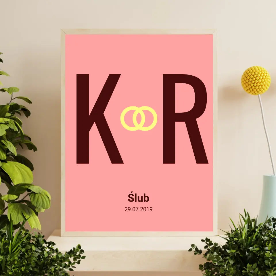 Nasz ślub "Pierwsze litery imion"- druk na płótnie, spersonalizowany prezent dla pary