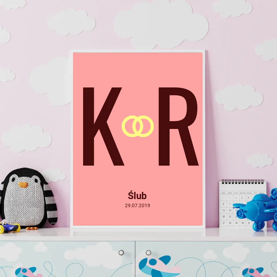 Nasz ślub "Pierwsze litery imion"- druk na płótnie, spersonalizowany prezent dla pary