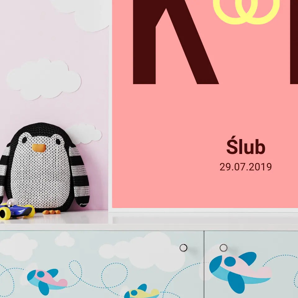 Nasz ślub "Pierwsze litery imion"- druk na płótnie, spersonalizowany prezent dla pary