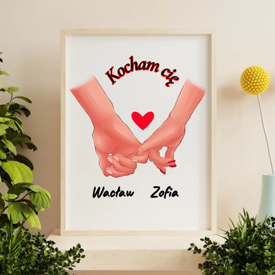 Para rąk z imionami - druk na płótnie, spersonalizowany prezent dla pary