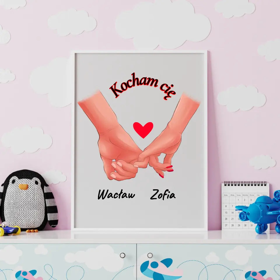 Para rąk z imionami - druk na płótnie, spersonalizowany prezent dla pary