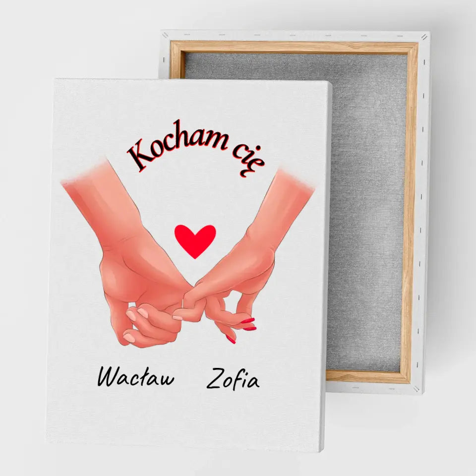 Para rąk z imionami - druk na płótnie, spersonalizowany prezent dla pary