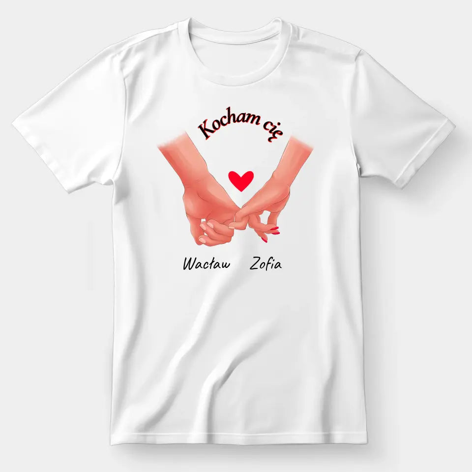 Para rąk z imionami - koszulka, wyjątkowy prezent dla pary