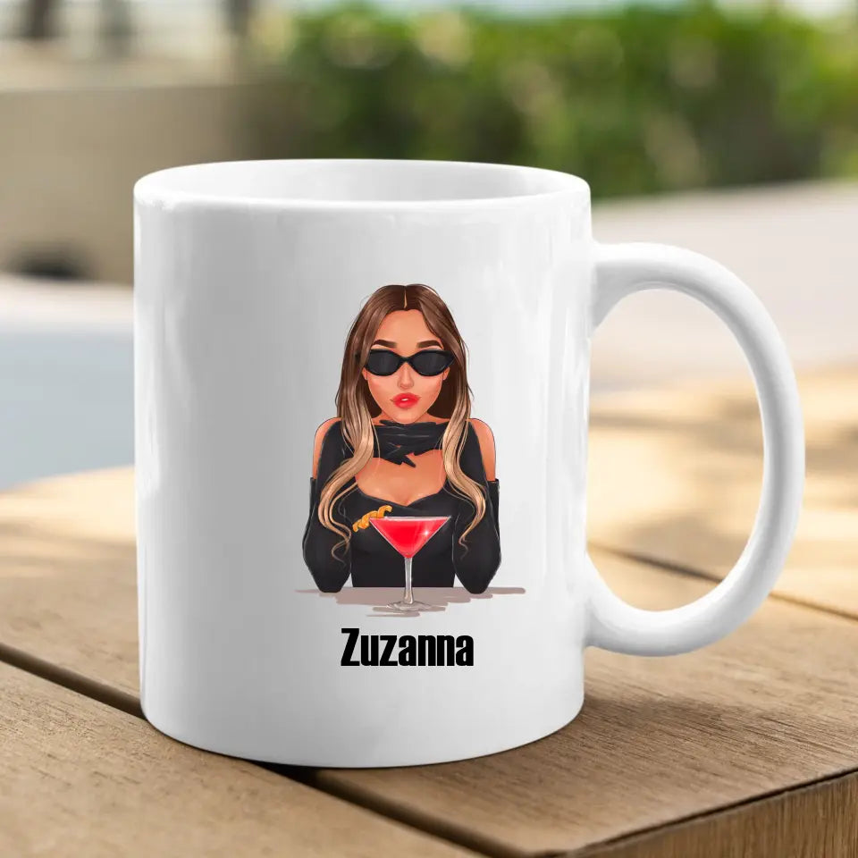 Modna dziewczyna z koktajlem - Kubek dla dziewczyny, przyjaciółki