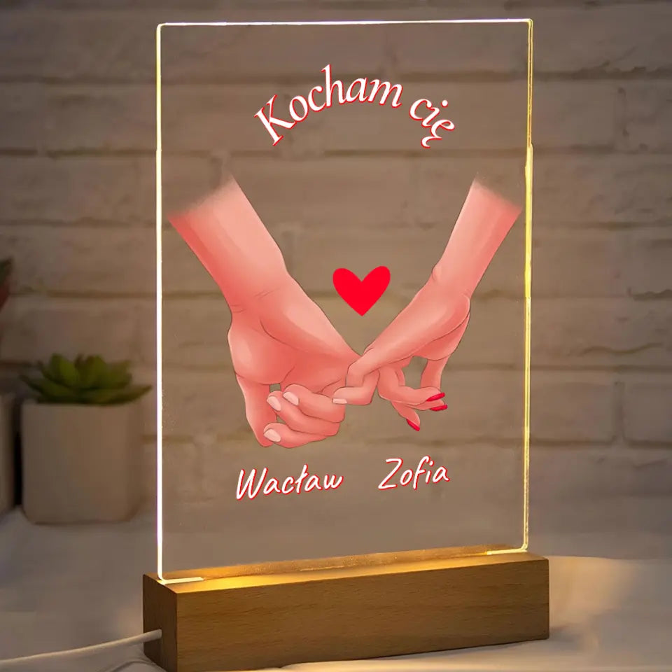 Para rąk z imionami - Druk na szkle, spersonalizowany prezent dla pary