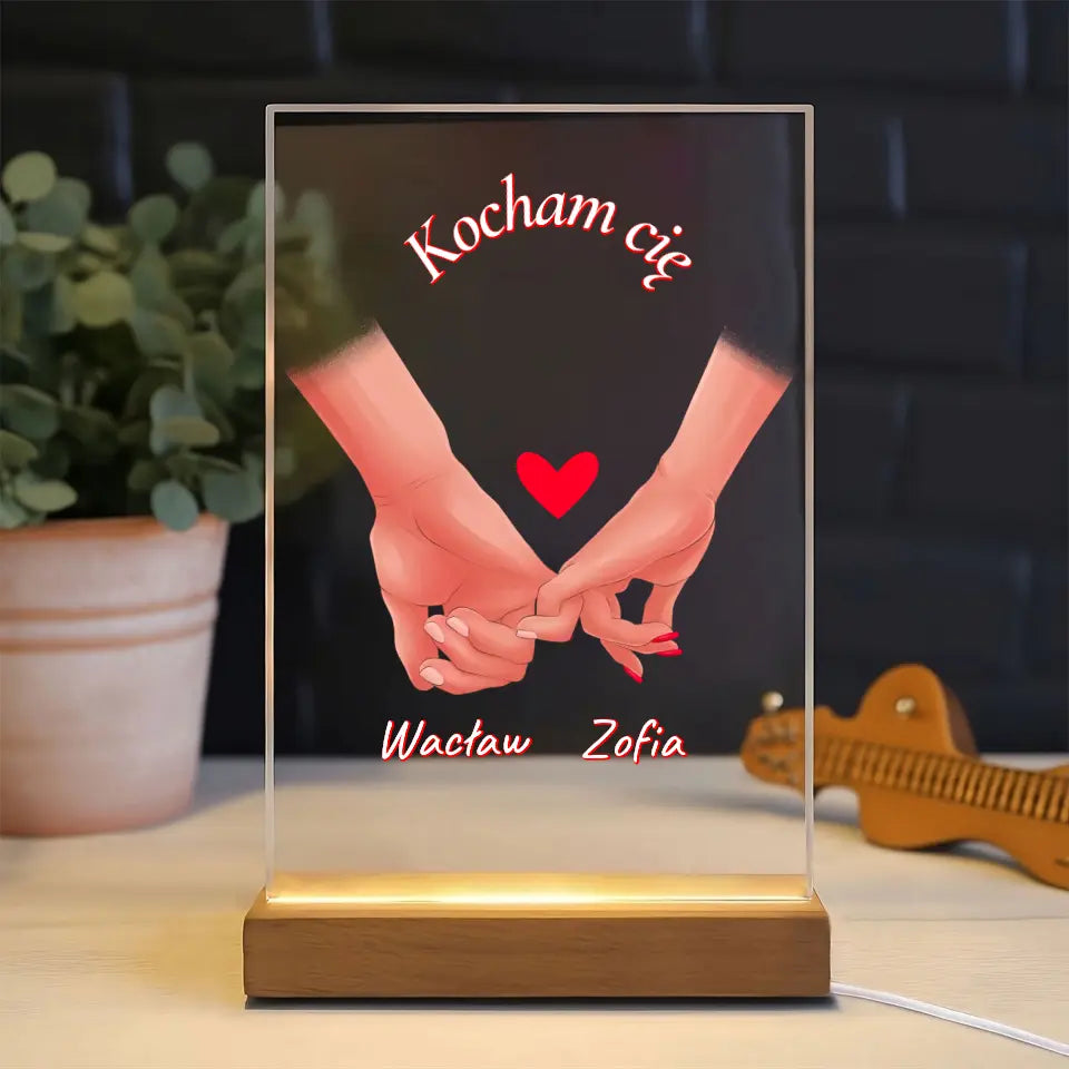 Para rąk z imionami - Druk na szkle, spersonalizowany prezent dla pary
