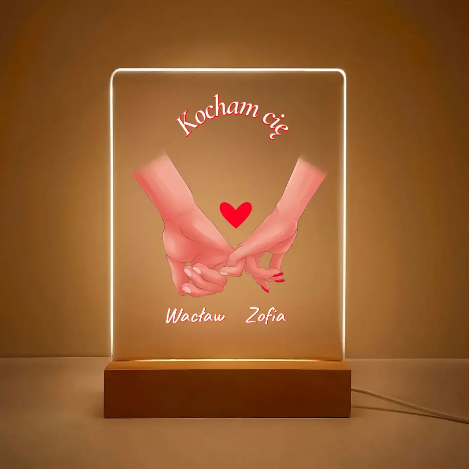 Para rąk z imionami - Druk na szkle, spersonalizowany prezent dla pary