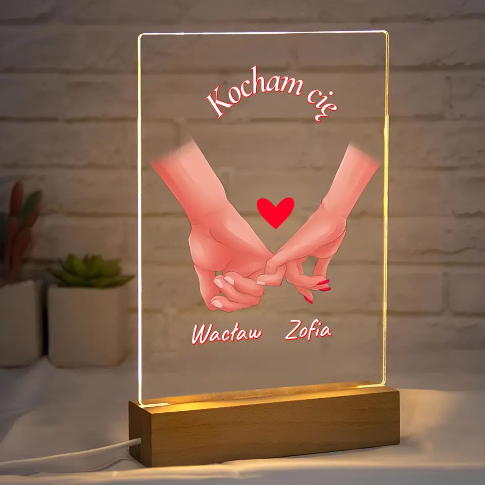 Para rąk z imionami - Druk na szkle, spersonalizowany prezent dla pary