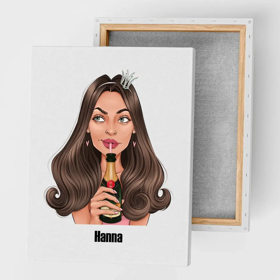 Dziewczyna z szampanem - druk na płótnie, spersonalizowany prezent dla dziewczyny, przyjaciółki