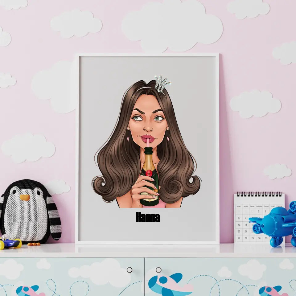Dziewczyna z szampanem - druk na płótnie, spersonalizowany prezent dla dziewczyny, przyjaciółki
