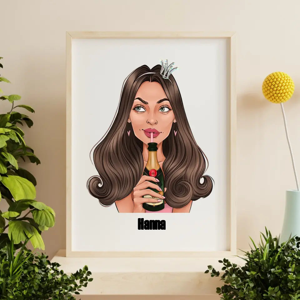 Dziewczyna z szampanem - druk na płótnie, spersonalizowany prezent dla dziewczyny, przyjaciółki