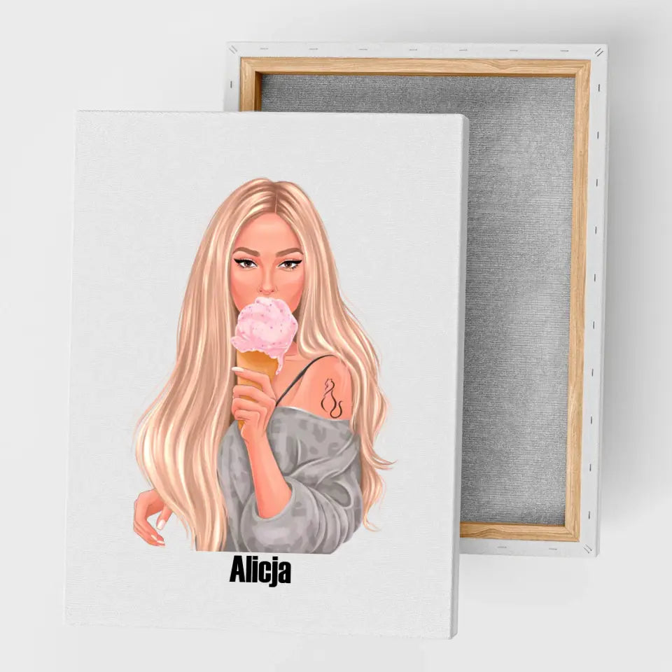 Dziewczyna z lodami - druk na płótnie, spersonalizowany prezent dla dziewczyny, przyjaciółki