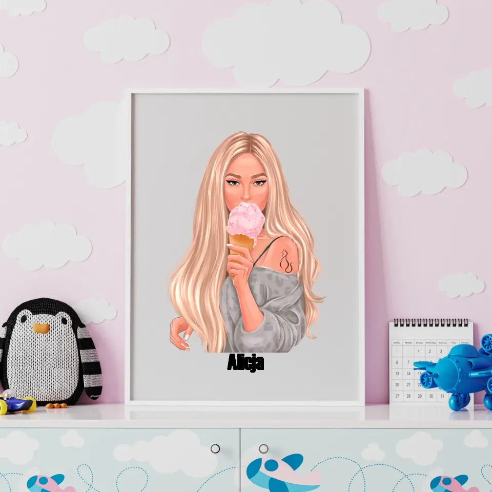 Dziewczyna z lodami - druk na płótnie, spersonalizowany prezent dla dziewczyny, przyjaciółki