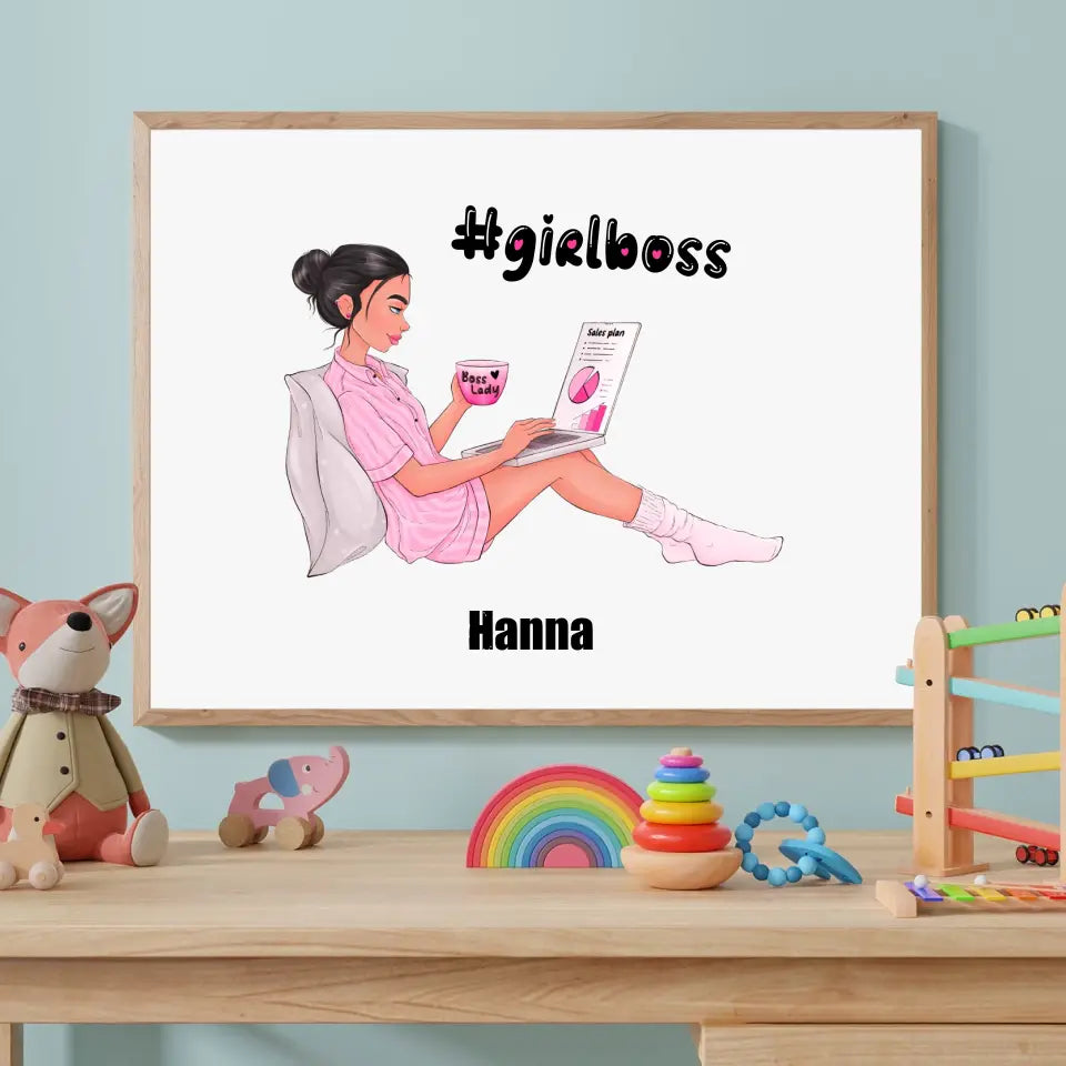 Girl Boss - druk na płótnie, spersonalizowany prezent dla dziewczyny, przyjaciółki, dziewczyny szefa