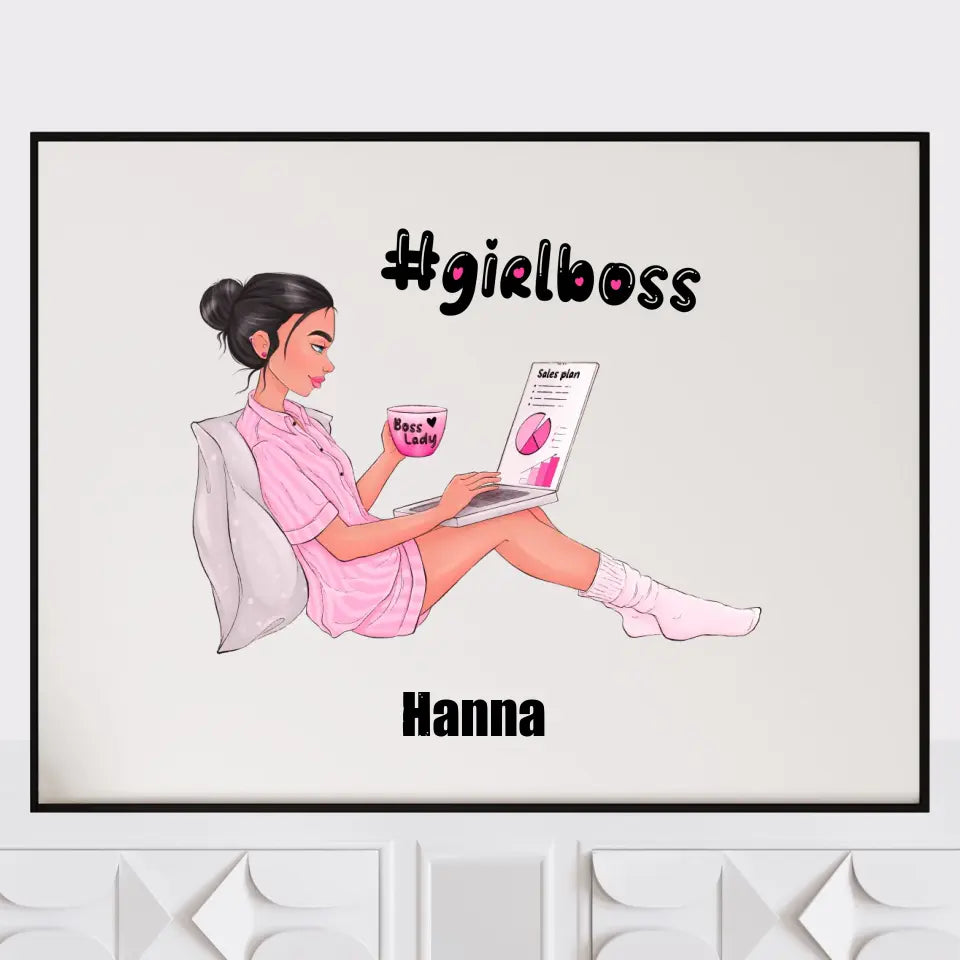 Girl Boss - druk na płótnie, spersonalizowany prezent dla dziewczyny, przyjaciółki, dziewczyny szefa