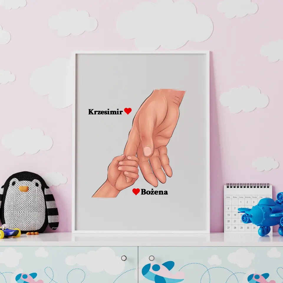 Ręce taty i dziecka - druk na płótnie, spersonalizowany prezent dla taty