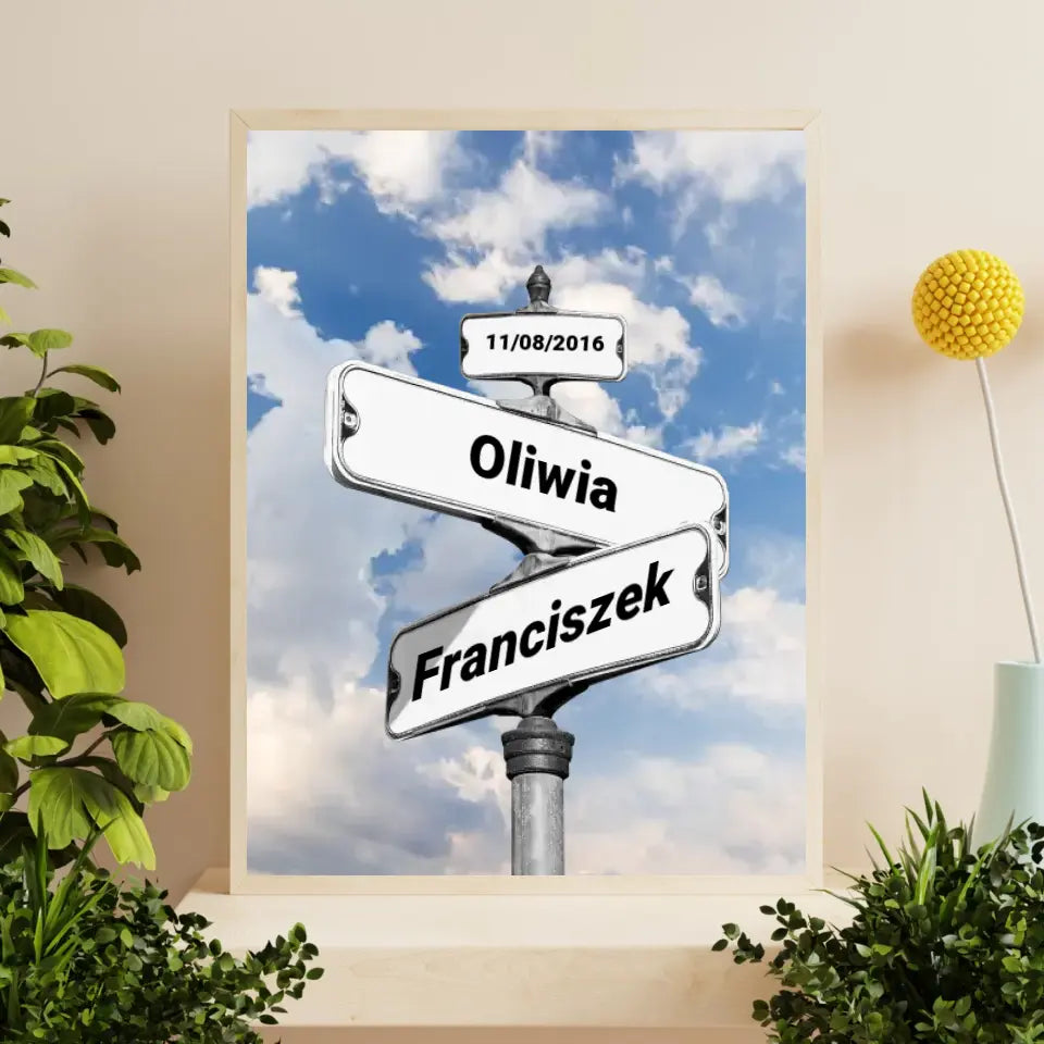 Nasza pierwsza randka (znak) - druk na płótnie, spersonalizowany prezent dla pary