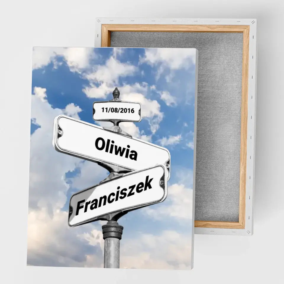 Nasza pierwsza randka (znak) - druk na płótnie, spersonalizowany prezent dla pary