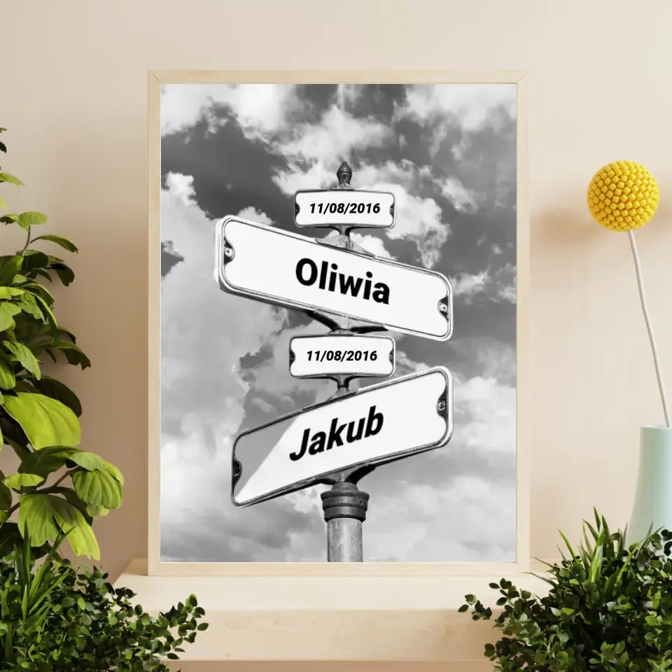Urodziny dzieci (znak drogowy) - druk na płótnie, spersonalizowany prezent dla rodziny