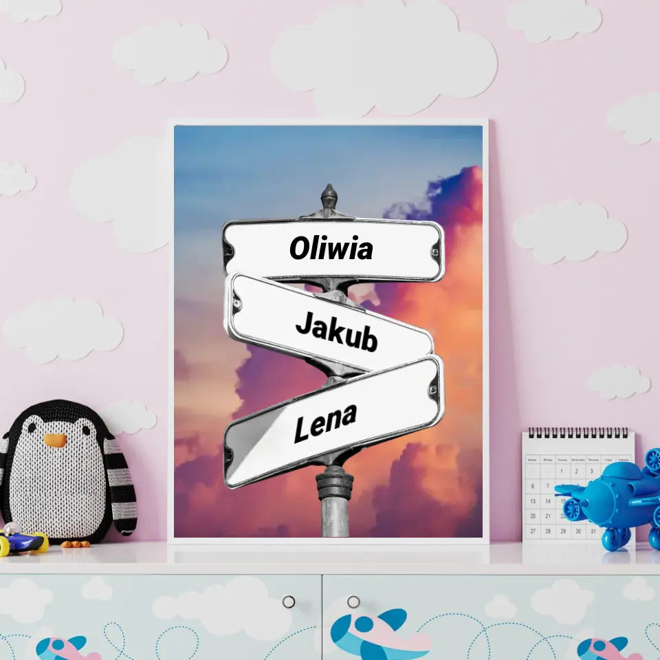 Rodzina (znak drogowy) #1 - druk na płótnie, spersonalizowany prezent dla rodziny