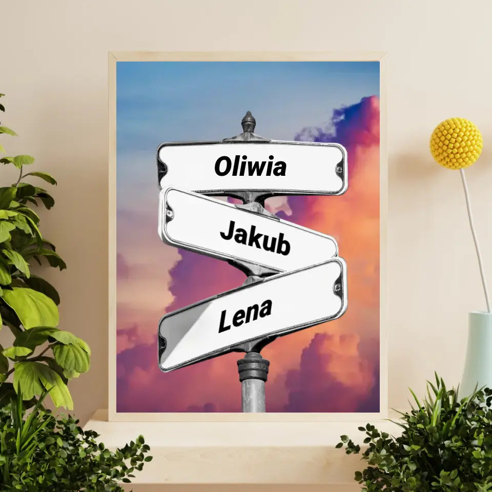 Rodzina (znak drogowy) #1 - druk na płótnie, spersonalizowany prezent dla rodziny