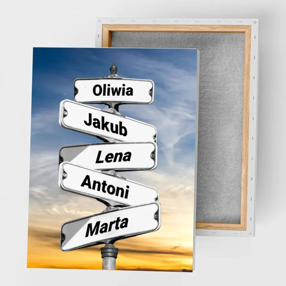 Rodzina (znak drogowy) #3 - druk na płótnie, spersonalizowany prezent dla rodziny