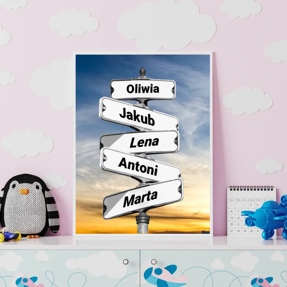 Rodzina (znak drogowy) #3 - druk na płótnie, spersonalizowany prezent dla rodziny