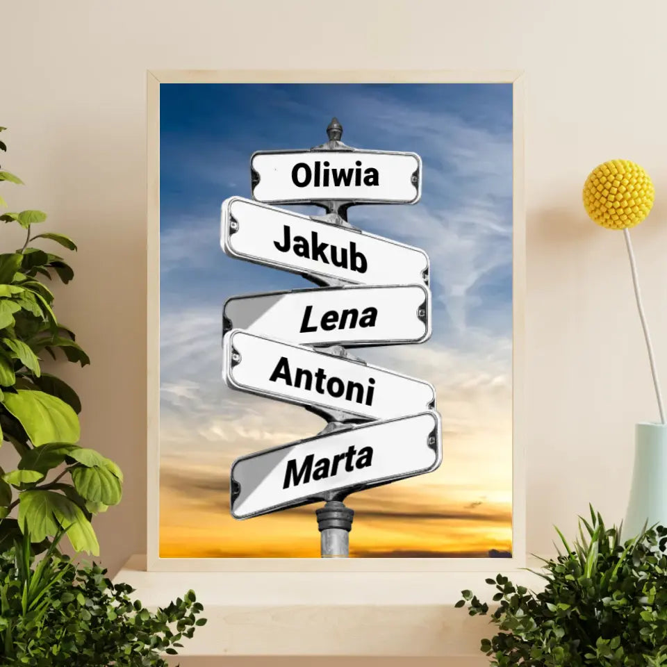 Rodzina (znak drogowy) #3 - druk na płótnie, spersonalizowany prezent dla rodziny