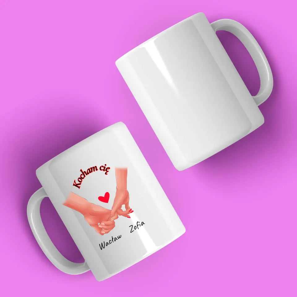 Para rąk z imionami - Kubek dla pary