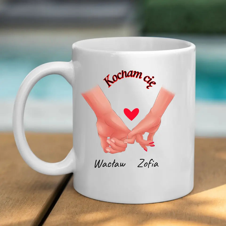 Para rąk z imionami - Kubek dla pary