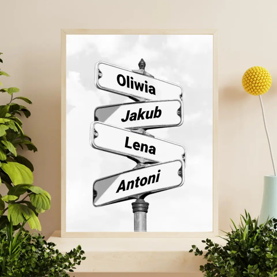 Rodzina (znak drogowy) #2 - druk na płótnie, spersonalizowany prezent dla rodziny