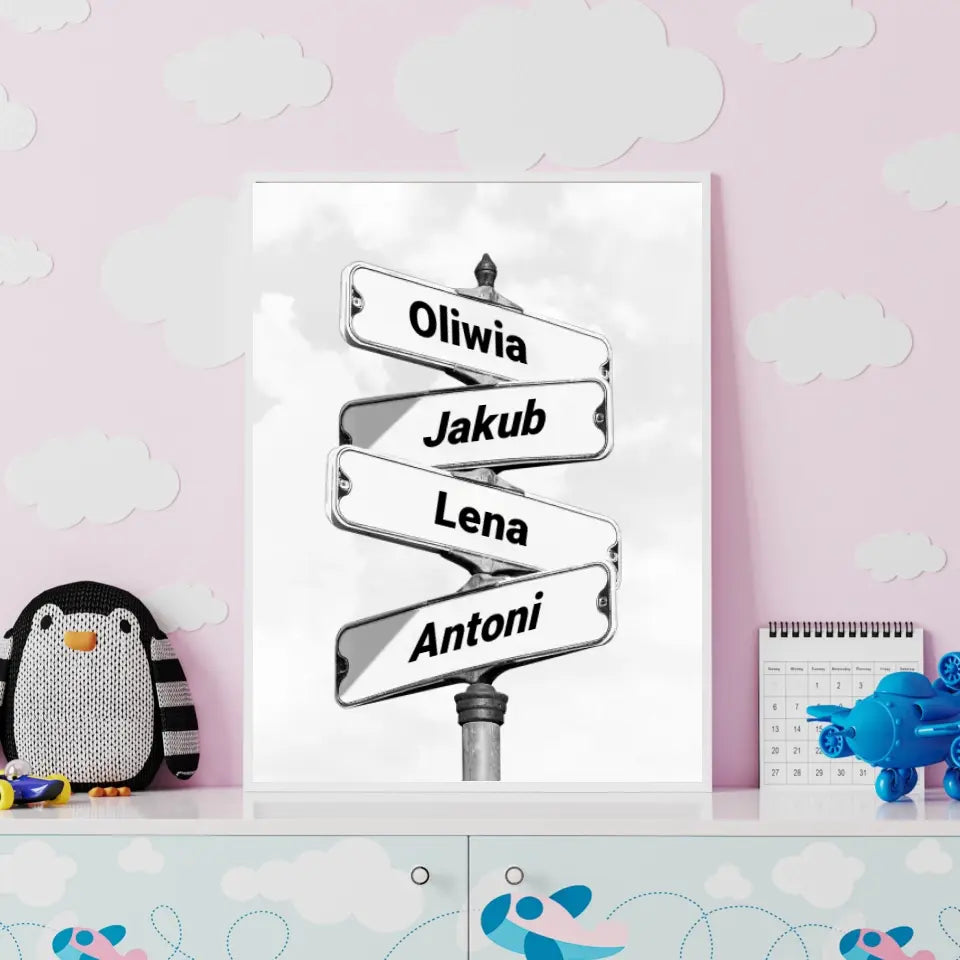 Rodzina (znak drogowy) #2 - druk na płótnie, spersonalizowany prezent dla rodziny
