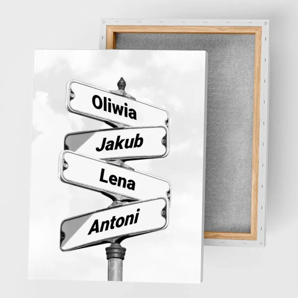 Rodzina (znak drogowy) #2 - druk na płótnie, spersonalizowany prezent dla rodziny
