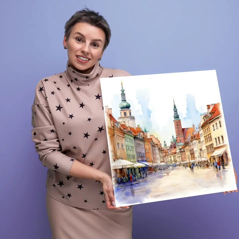 Warszawa (Akwarela) - druk na płótnie, spersonalizowany prezent