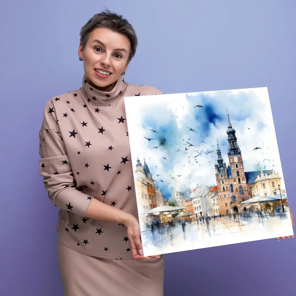 Kraków (Akwarela) - druk na płótnie, spersonalizowany prezent