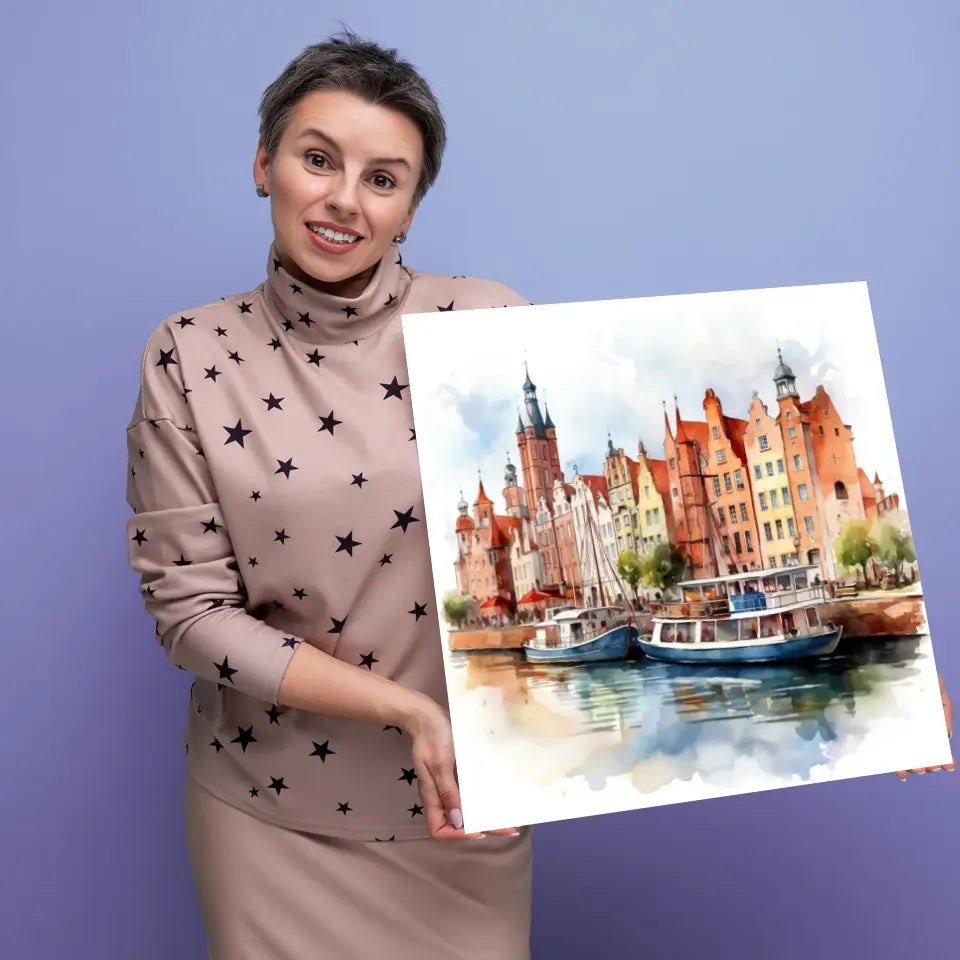 Gdańsk (Akwarela) - druk na płótnie, spersonalizowany prezent
