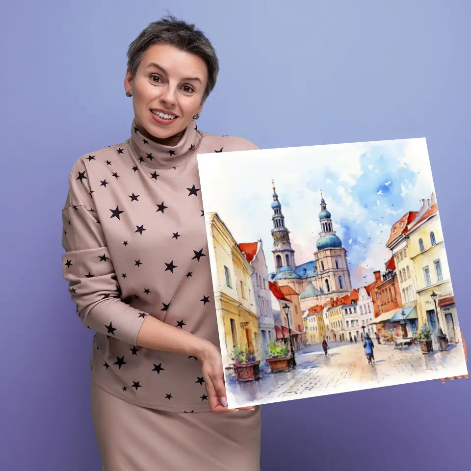 Lublin (Akwarela) - druk na płótnie, spersonalizowany prezent