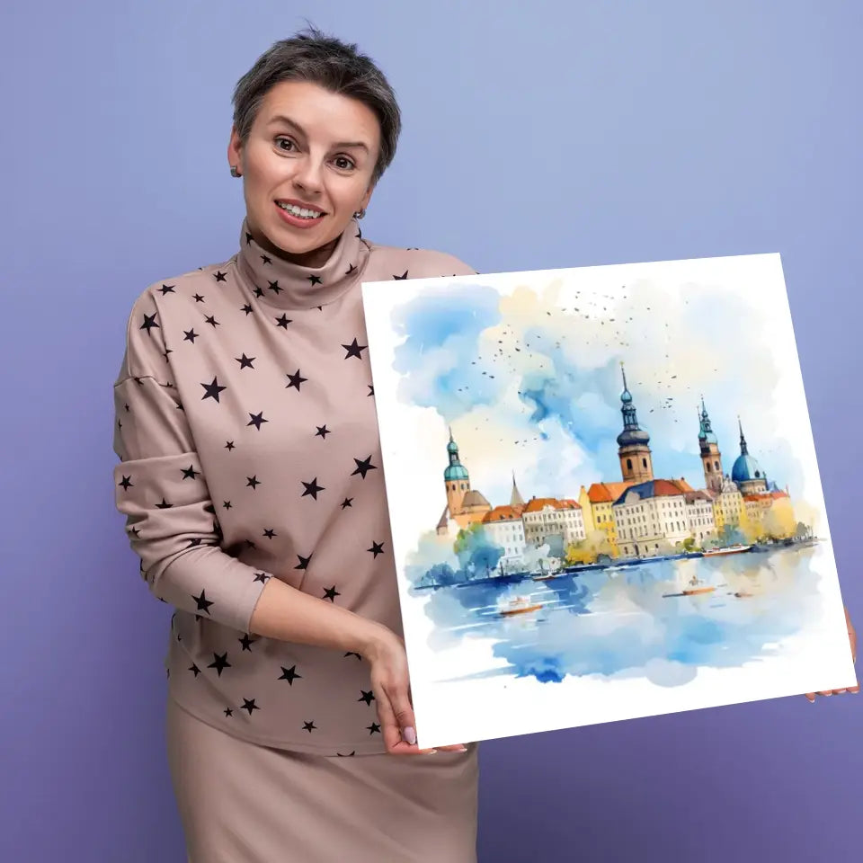 Szczecin (Akwarela) - druk na płótnie, spersonalizowany prezent