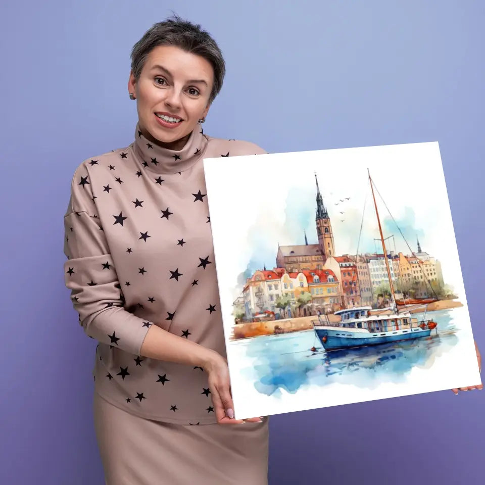 Gdynia (Akwarela) - druk na płótnie, spersonalizowany prezent