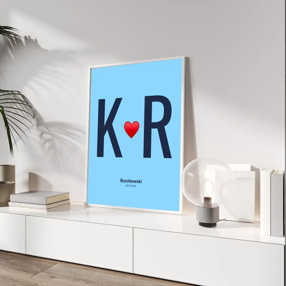 Nasza miłość "Pierwsze litery imion"- druk na płótnie, spersonalizowany prezent dla pary