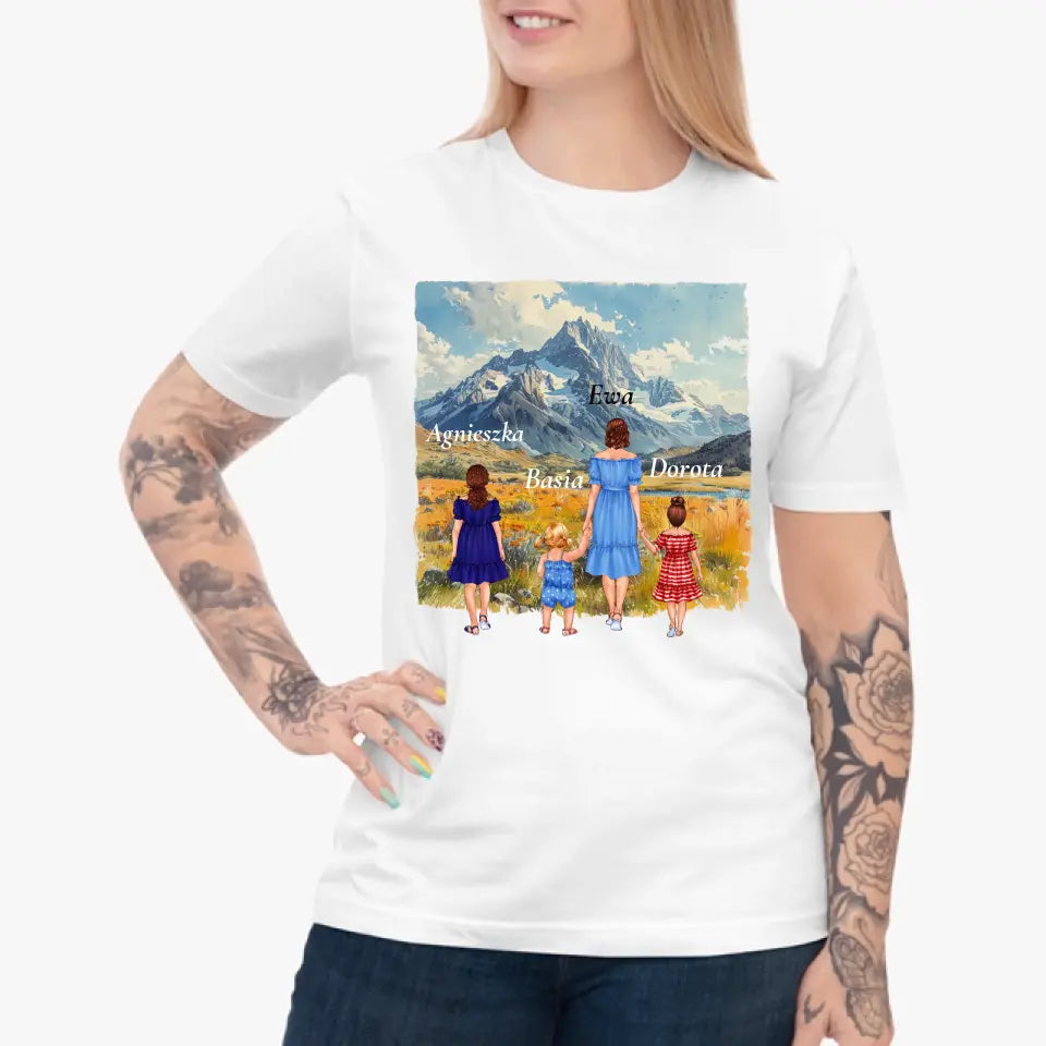 Mama i córki 2-4 osób (Góry) - Spersonalizowana koszulka dla mamy