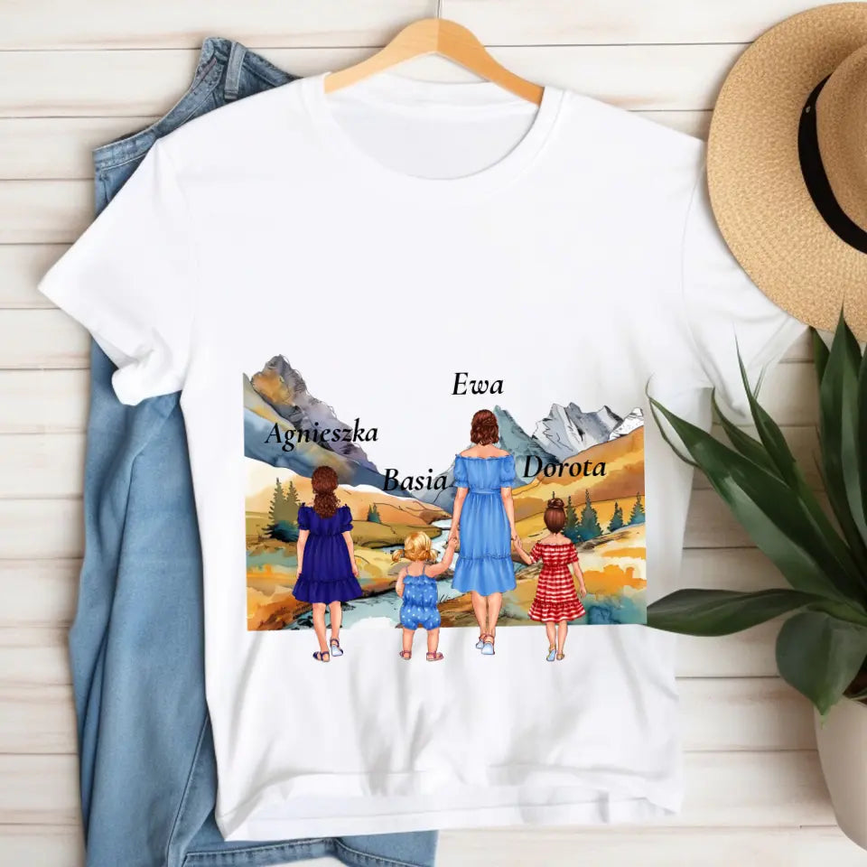 Mama i córki 2-4 osób (Góry #2) - Spersonalizowana koszulka dla mamy