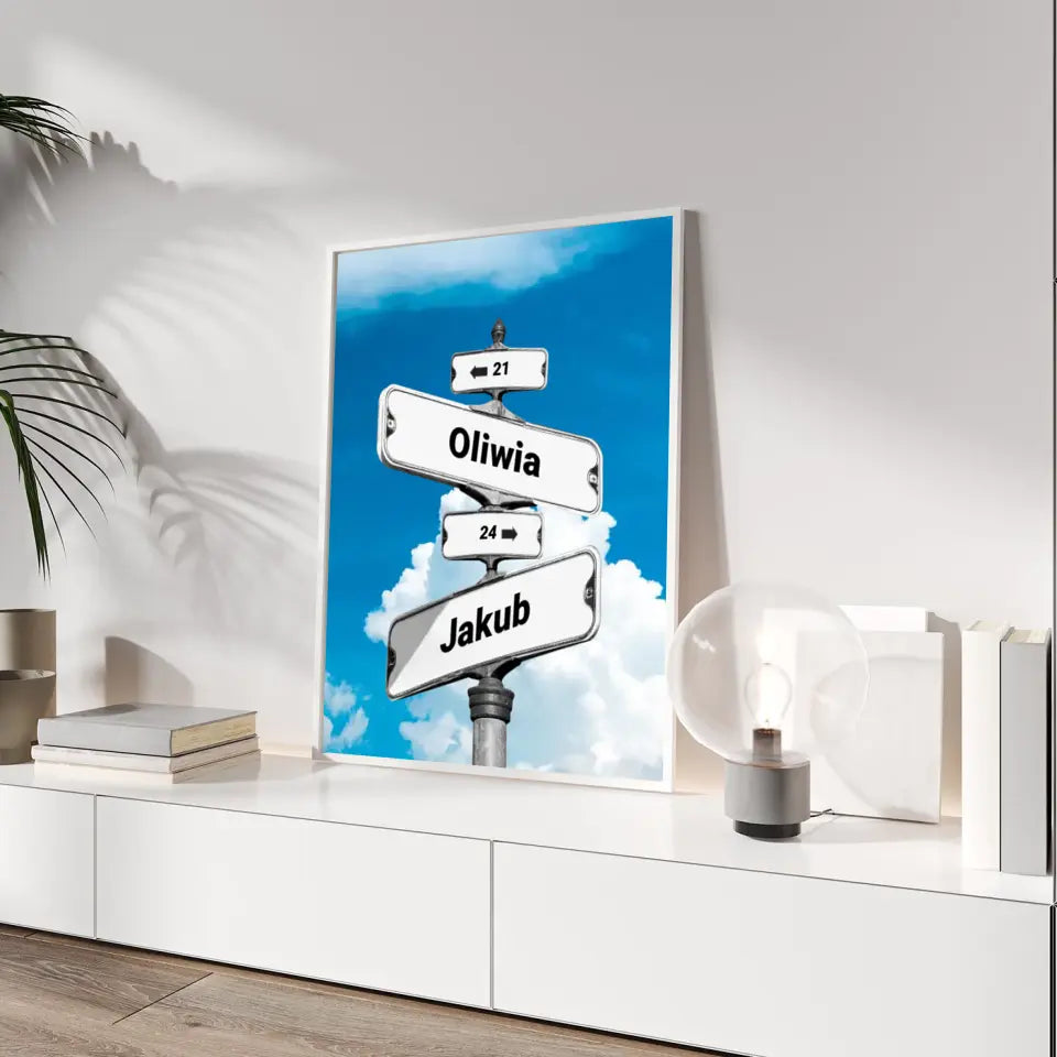 Znak drogowy - druk na płótnie, spersonalizowany prezent dla pary