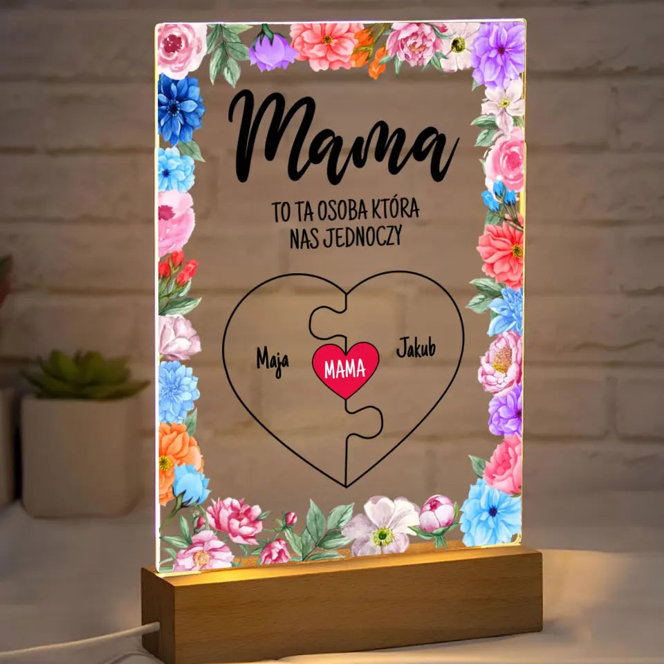 MAMA OSOBA KTÓRA NAS JEDNOCZY - Druk na szkle, spersonalizowany prezent dla mamy