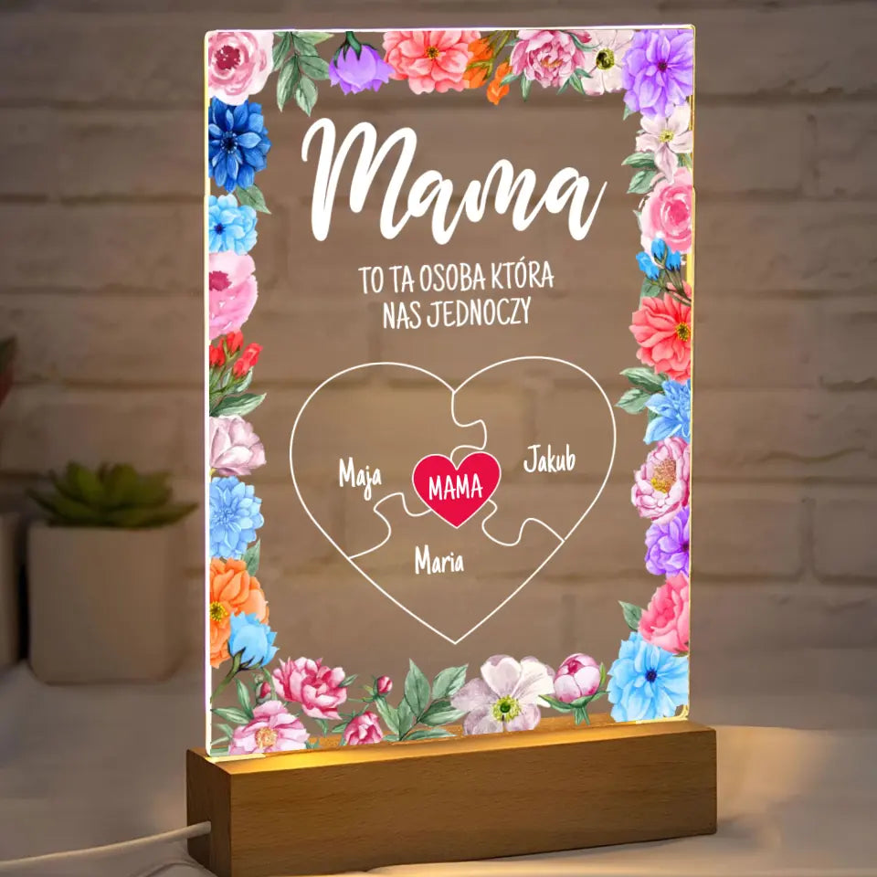 MAMA OSOBA KTÓRA NAS JEDNOCZY (Biały) - Druk na szkle, spersonalizowany prezent dla mamy