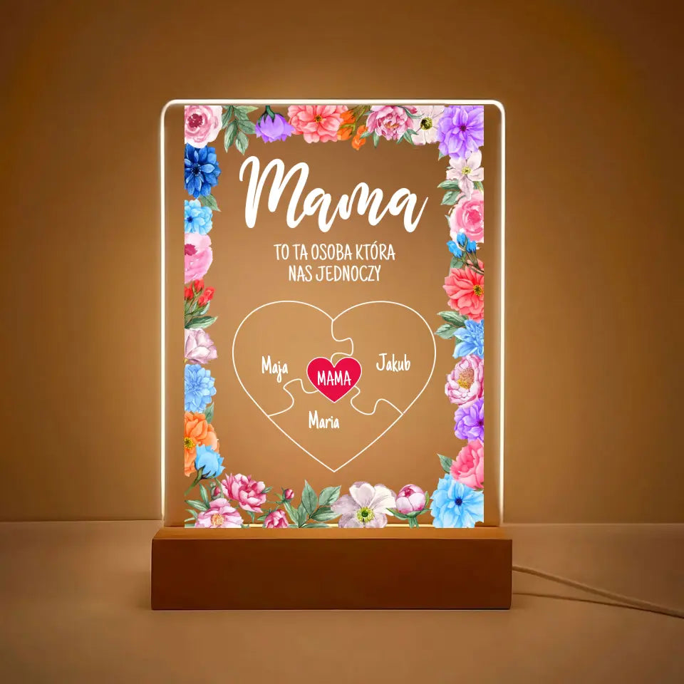 MAMA OSOBA KTÓRA NAS JEDNOCZY (Biały) - Druk na szkle, spersonalizowany prezent dla mamy